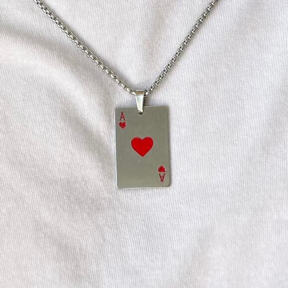 Y2K Silver Red Ace of Hearts Necklace Gothic Punk Pendant Unisex Statement New - Picture 5 of 7